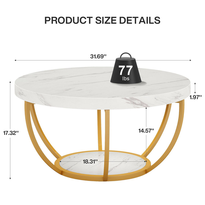 Table basse Modern, Blanc, Or, Marbre
