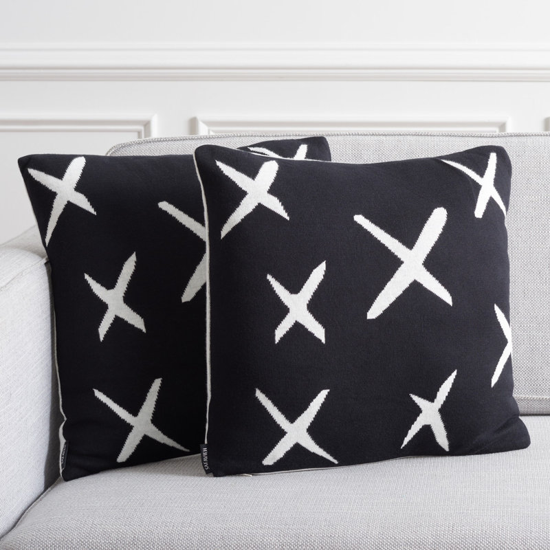 Alto 19'' Black and Ivory Geometric Cotton Blend Pillow Set