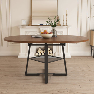 Table de salle à manger extensible de 47 pouces pour 4 à 8 personnes avec rangement, table de salle à manger circulaire avec cadre en métal et plateau épaissi, table de cuisine et de salon multifonctionnelle
