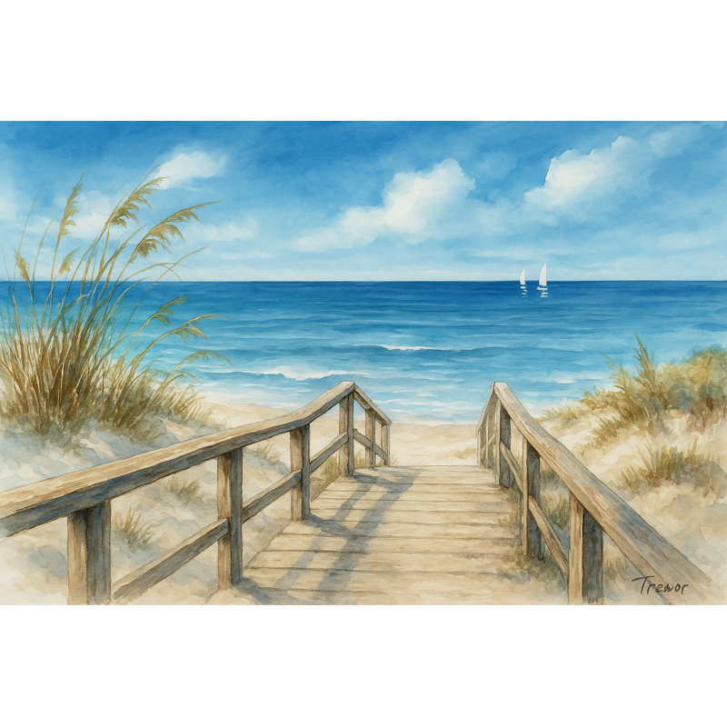 «Path to Paradise» - Impression sur toile Coastal Beach Boardwalk, H 30 po x l 40 po