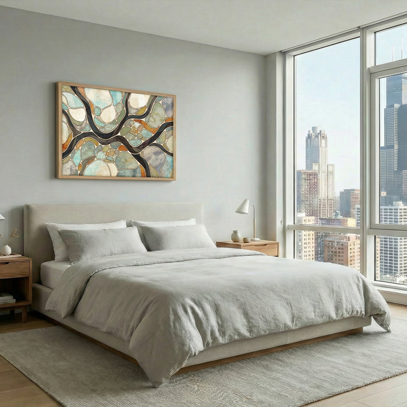 Ensemble d'une toile mosaïque abstraite, 32"H x 48"W, Natural