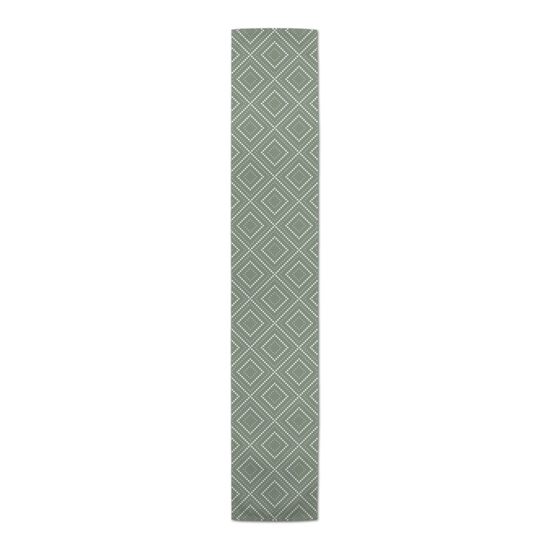 Auric Rectangle Geometric Polyester Table Runner, 90" x 16", Green