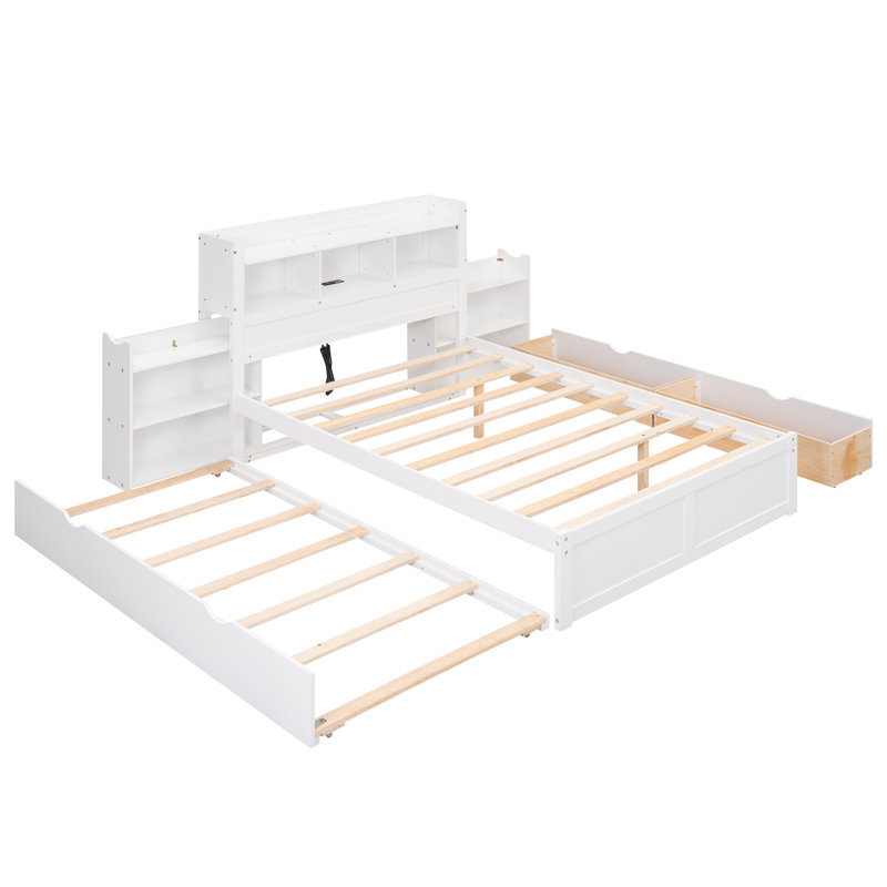 Size Storage Platform Bed With Pull Out Shelves, Size Trundle And 2 Drawers, Espresso, Blanc