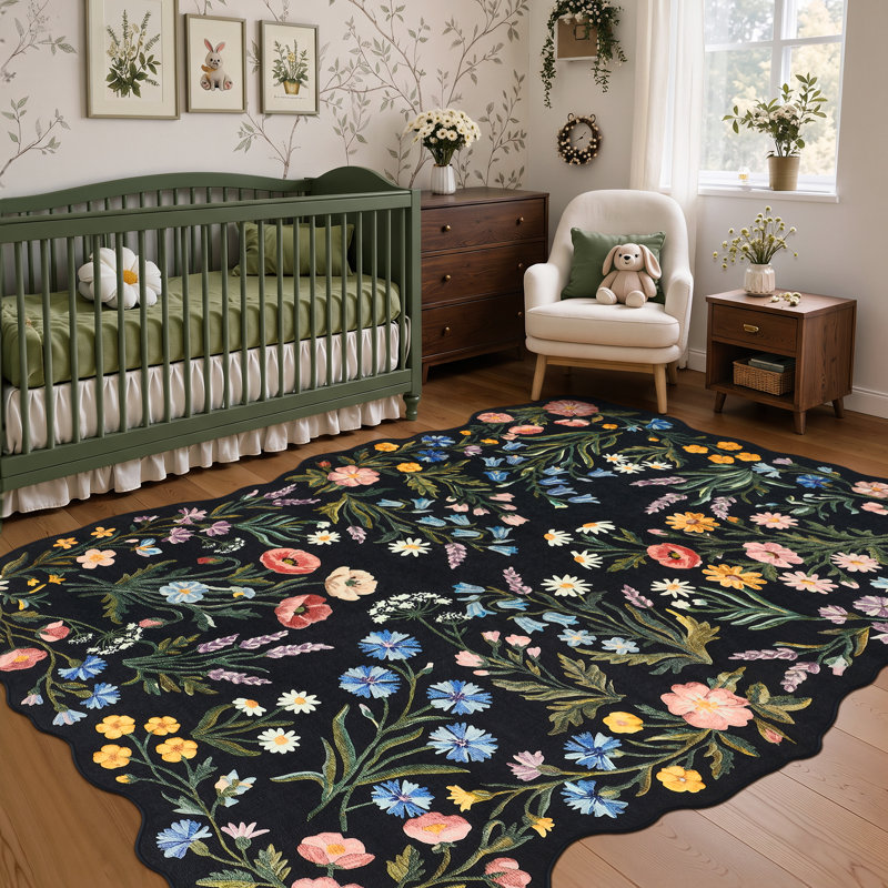 Scalloped Non-Slip Area Rug – Machine Washable