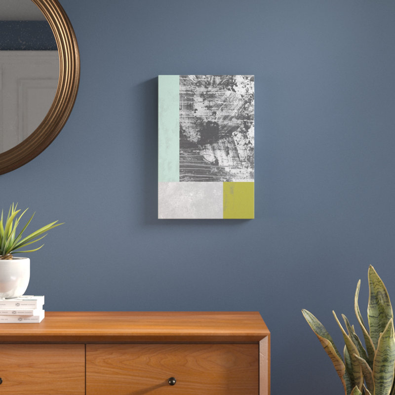 «Geometric Grunge II», impression sur toile, H 26 po x l 18 po x P 1,5 po, Toile avec cadre noir, Pas de tapis
