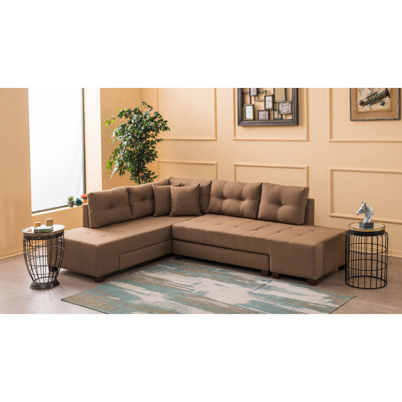 Canapé-lit large de 110,2 po Harjeevan, Orienté à droite, Polyester à 100 % de couleur brune