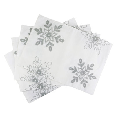 Silver Embroidered Snowflake Holiday White Placemats, Set Of 4