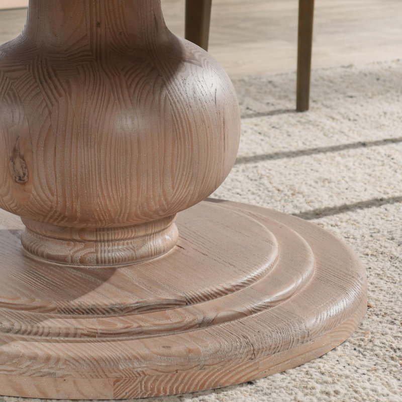Beatriz Round Pine Wood Dining Table, Rustic Taupe