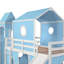 Lit mezzanine bleu simple avec glissoire et tour de tente rose - Construction en pin, placement réglable, glissade en forme de clôture pour la chambre à coucher, tente, fabrication de qualité pour, conception en bois, semi-fermée