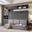 Lit escamotable double pleine grandeur avec canapé, tablettes USB et lumière, gris