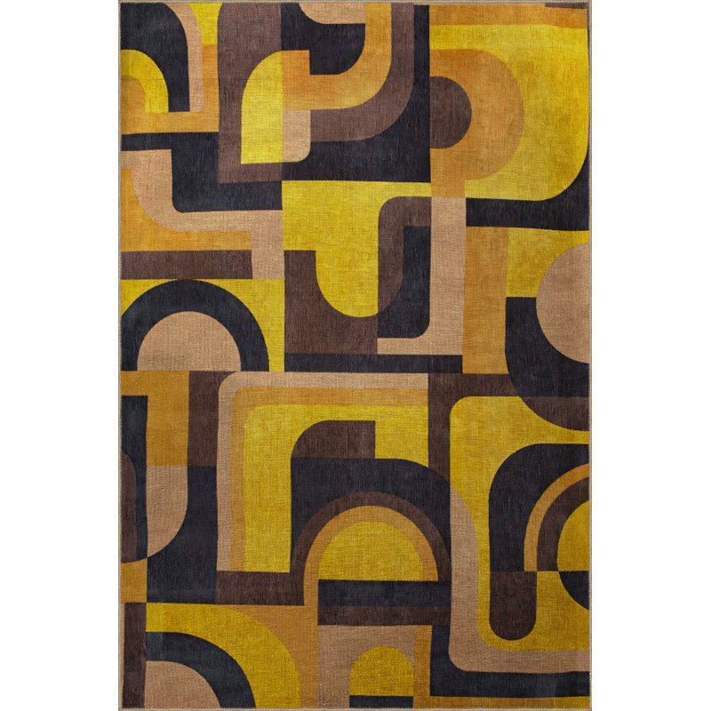 Tapis décoratif moderne à motif géométrique jaune-noir, Rectangle 5 pi 1,02 po x 7 pi 6,55 po