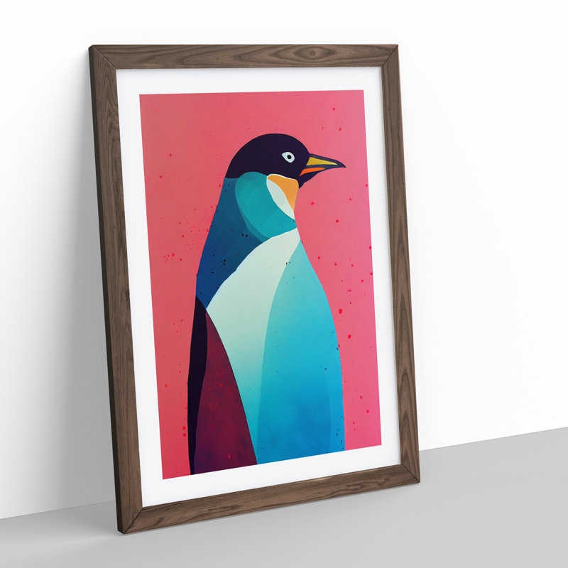 Penguin In Colour No.2 Abstract - Print, White, Walnut Framed Paper, 64cm H x 46cm W x 3cm D