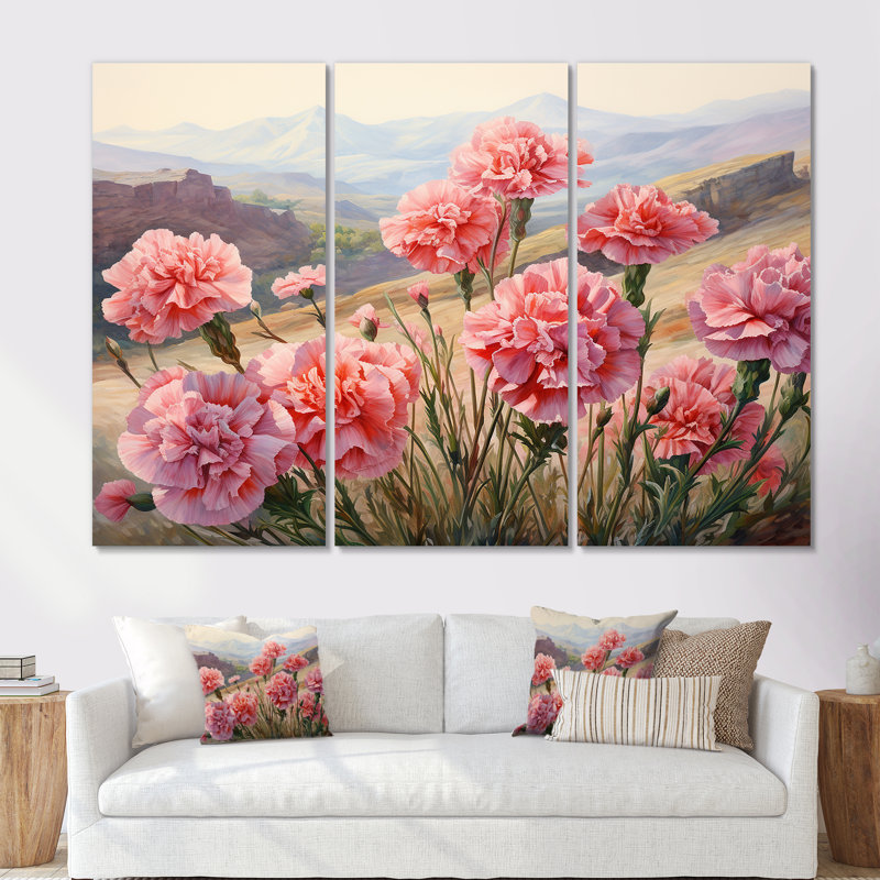 «Carnations Charm In Mountain Scenery», ensemble d'art sur toile, Toile tendue, H 40 po x l 60 po x P 1 po