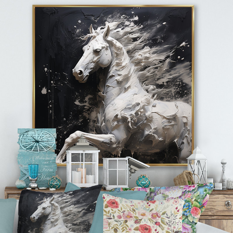 Cheval au galop minimalisme, H 16 po x l 16 po x P 1 po, Cadre flottant doré