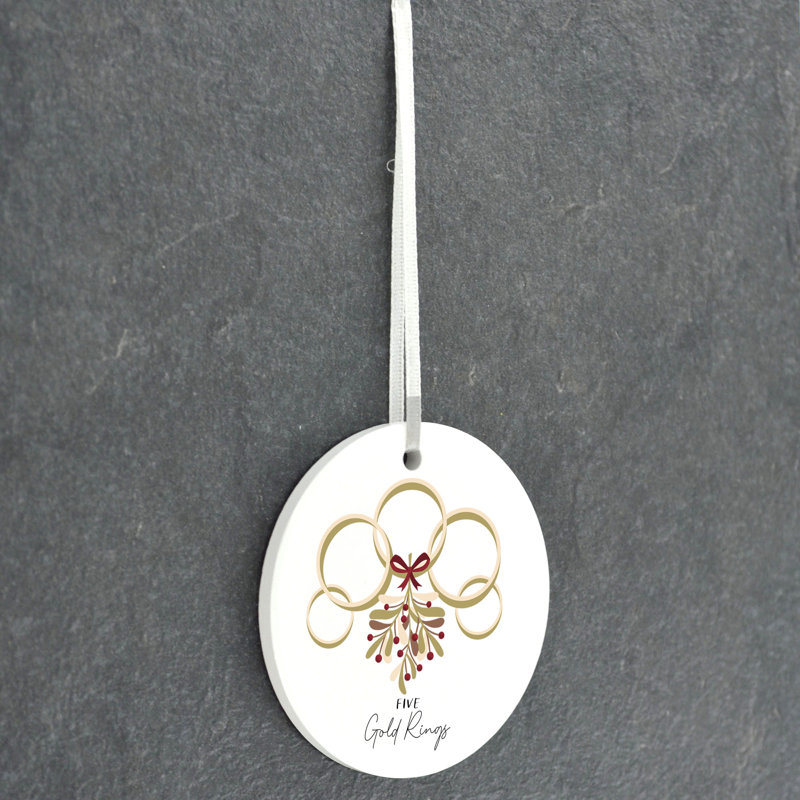 Carley 12 Days 5 Gold Rings Circle Shaped Ceramic Ornament