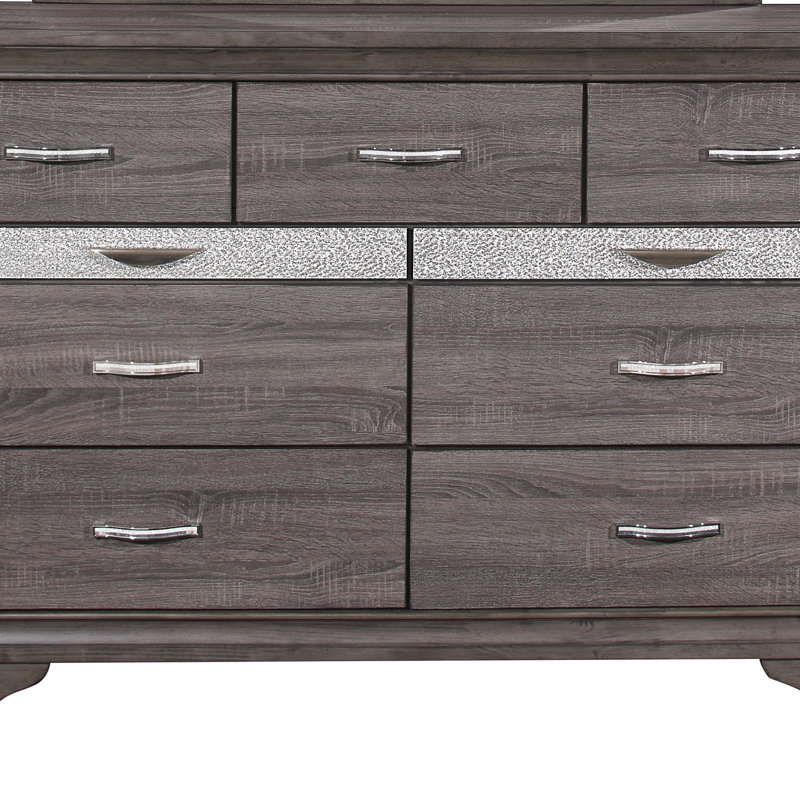 Commode Ryder Sparkle Grey avec 9 tiroirs spacieux et tiroir à bijoux, solution de rangement moderne et élégante