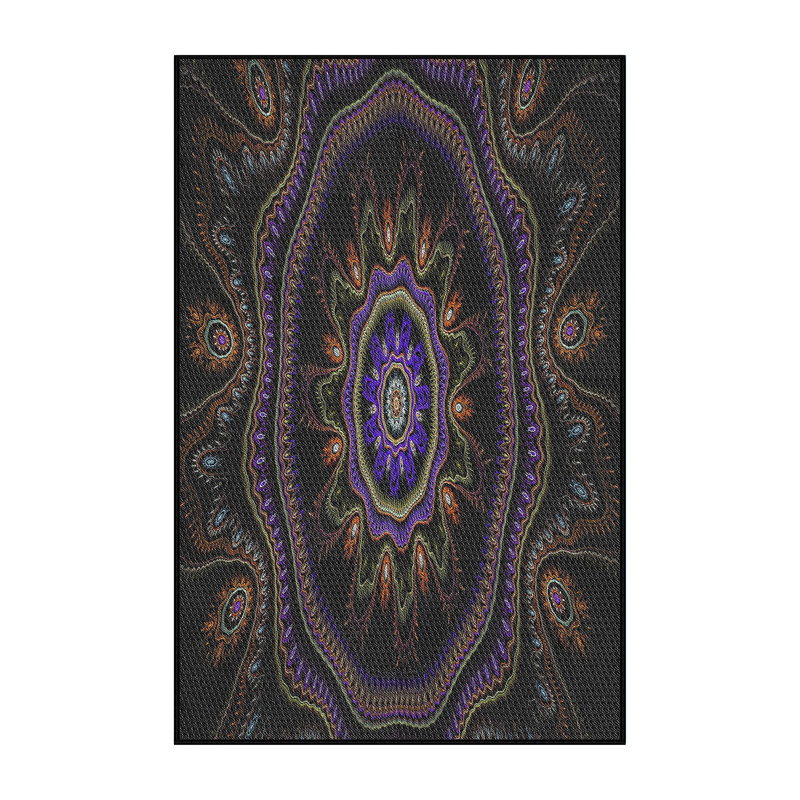 Tapis noir/bleu/noir tissé à la machine, Rectangle 7 pi x 10 pi