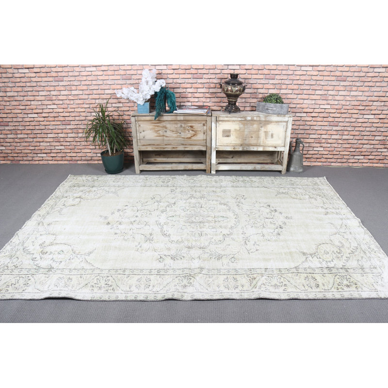 Grand tapis anatolien turc rétro idéal pour la salle à manger beige