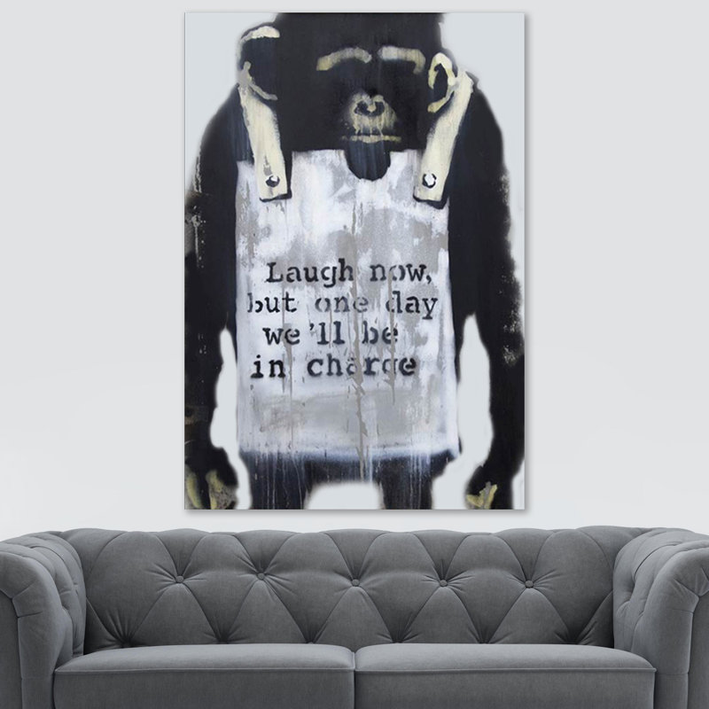 Laugh Now Monkey by Banksy - Wrapped Canvas Print, 41cm H x 30.5cm W x 4cm D