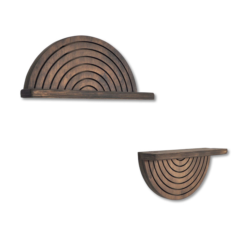 2 Pieces 100% Plywood Half Round Wall Mounted Accent Shelf