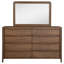 Commode large avec miroir, 8 tiroirs, brun noyer, coins arrondis Rie