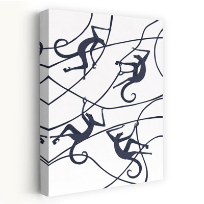 Playful Jungle Monkeys Abstract Contemporary Monkey Forest Landscape Wall Art Print 1 Piece Wrapped Canvas Wall Art