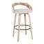 Tabouret de bar pivotant à hauteur fixe de 76 cm (30 po) en bois blanchi et tissu d'avoine avec repose-pieds ronds en métal noir - Ensemble de 2