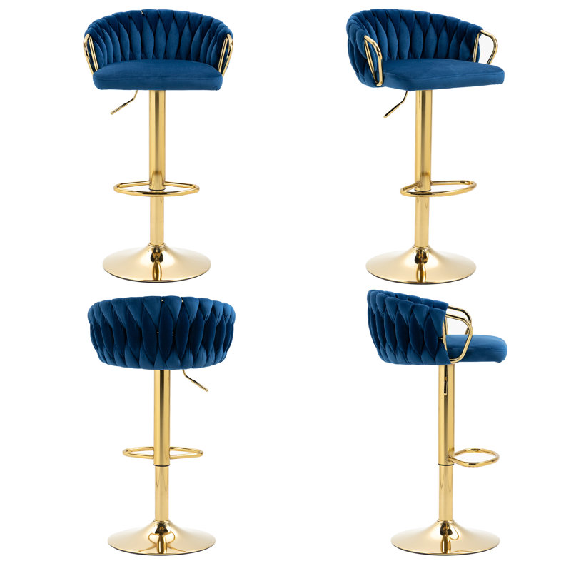 Christal Cerelly Height Adjustable Swivel Bar Stool, Navy Blue