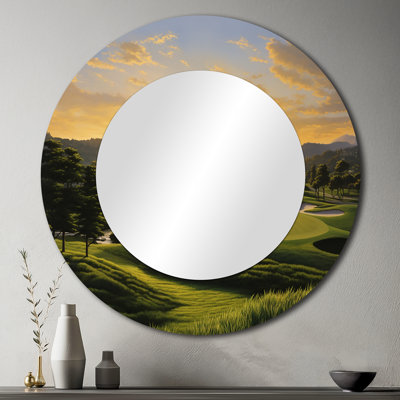 Golf Dawn on the Put I - Miroir mural décoratif rond moderne, impression métallique