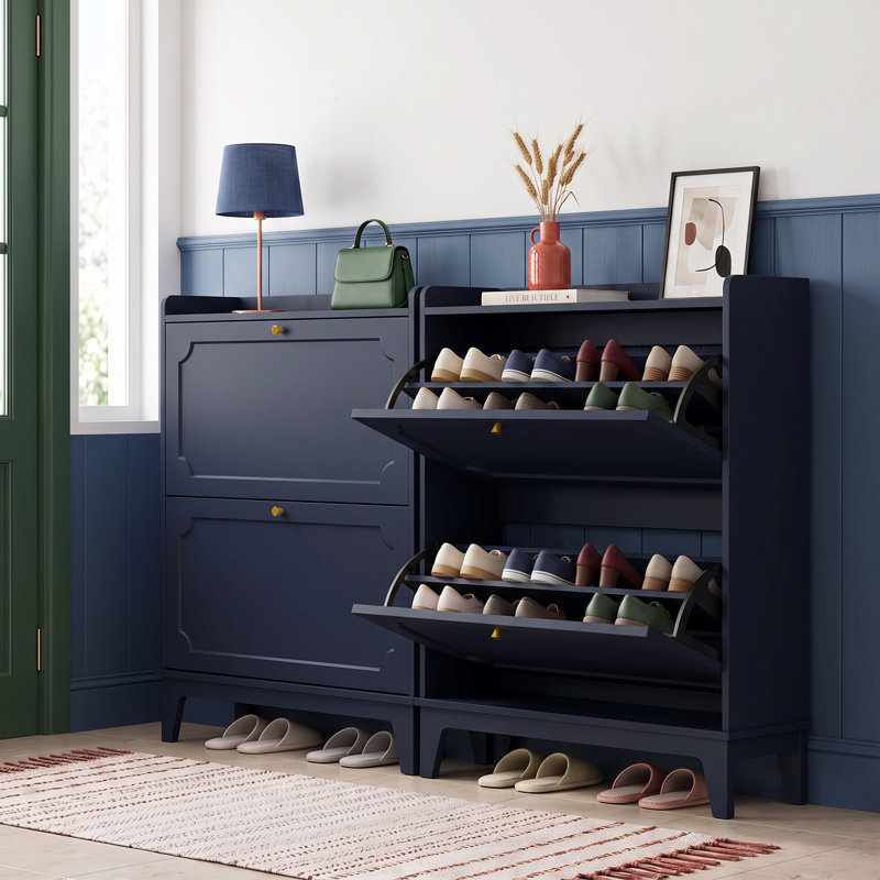 Meuble de rangement pour 12 paires de chaussures avec 2 tiroirs rabattables, Bleu