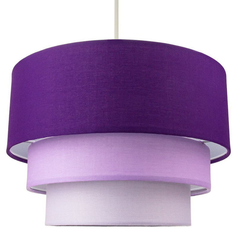 Contemporary Round Triple Tier Cotton Fabric Pendant Light Shade, Purple