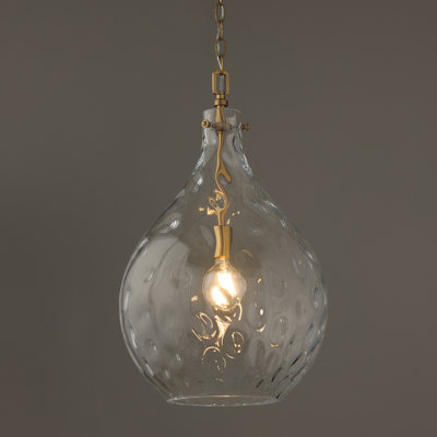 Luminaire suspendu en forme de larme en laiton vieilli avec verre d'eau l 15 po x H 24 po