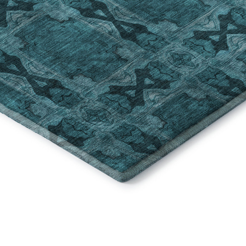 Premium Machine Washable Cerrito AMF564 Teal Rug, Rectangle 8' x 10'