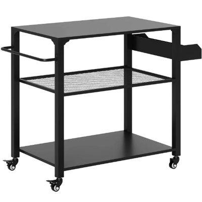 Outdoor Grill Cart With Heavy - Duty Metal Tabletop And Side Handle, 4 Swivel , Rust , Versatile For Kitchen Or Patio Use, 41.3"l X 19.7"w 31.1"h, 220 Lbs Countertop Capacity 3 Tier Movable Outdoor