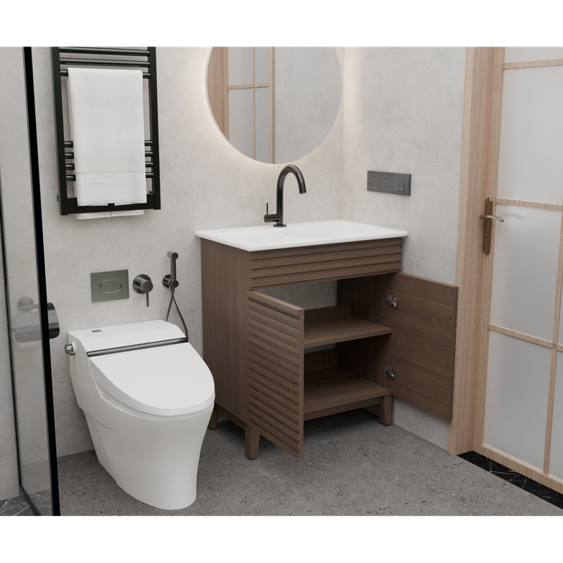 Meuble-lavabo moderne 30 po avec lavabo, finition brun antique
