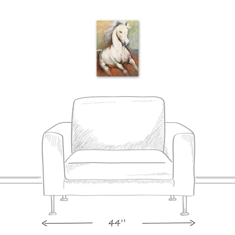 « white cheval running wild », reproduction de peinture à l’acrylique, H 16 po x l 12 po, Toile