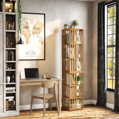Bibliothèques rotatives, rangement compact en bois de bambou à 6 niveaux pour la maison