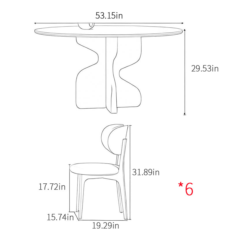 Retro simple round home dining table sets, 29.53"H x 53.15"L x 53.15"W