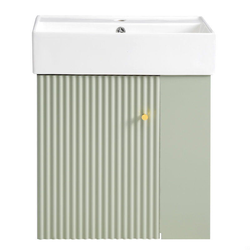 21.6Inch Floating Bathroom Vanity With Ceramic Basin, Green
