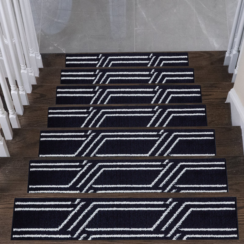Tapis d'escalier intérieur antidérapant 9 po x 28 po Pocklingt, Bleu marine