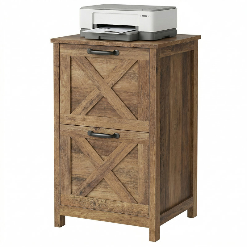 File Cabinet, 2-Drawer Office Storage Cabinet, Adjustable Rail, Printer Stand For Study, Modern, Brown, Brown
