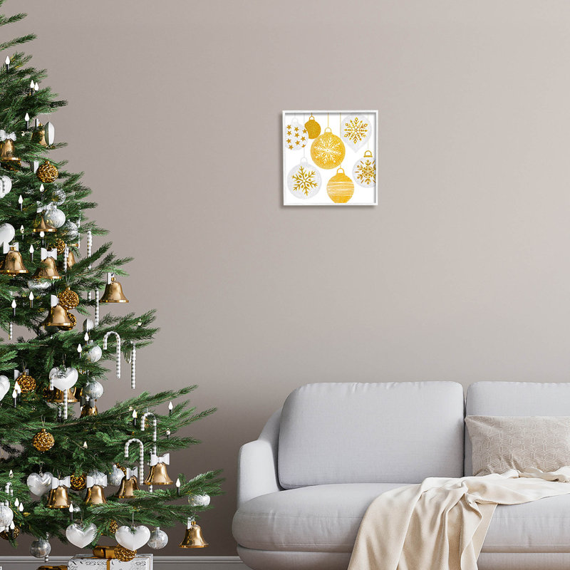 Boules de Noël scintillantes suspendues - 177, H 12 po x l 12 po x P 1,5 po, Giclée encadrée blanc bord de mer