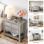  Table de chevet moderne 2 tiroirs l 26,7 po avec station de charge et tablette ouverte (ensemble de 2)-517673107