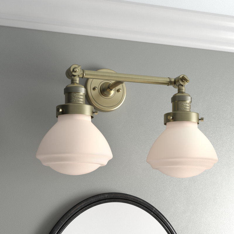 Éclairage pour salle de bain 2 lumières Chesterville, Ampoule DEL 6 watts Vinage, Blanc mat, Laiton antique