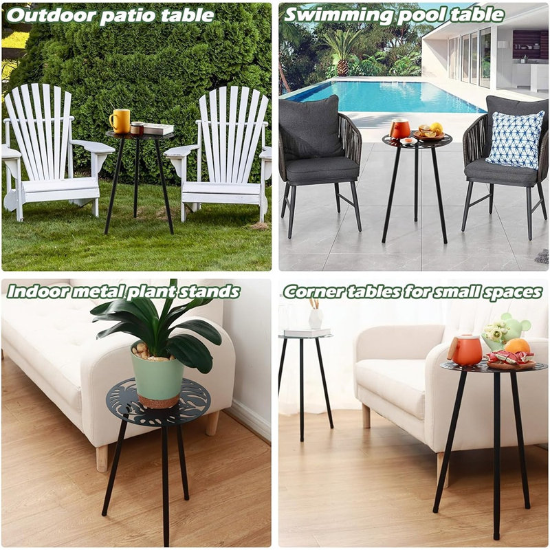 Ensemble de 2 tables d'appoint d'extérieur en métal, tables de bout rondes pour patio, résistant aux intempéries, noir