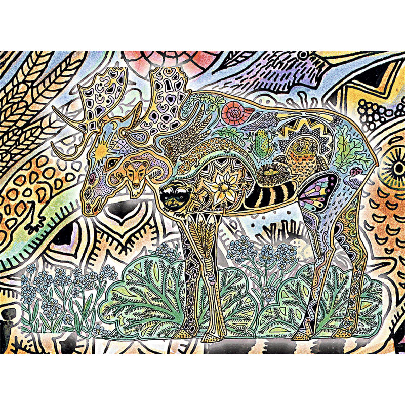 Couverture Pure Country Weavers Moose - Animal Spirits Totem par Sue Coccia - jeté en coton tissé à la main - fabriqué aux États-Unis (72 x 54)