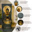 Fontaine de 43,3 pouces de style Bouddha avec cascade murale, fontaine d'eau en résine avec anneau lumineux à DEL pour décoration de jardin zen