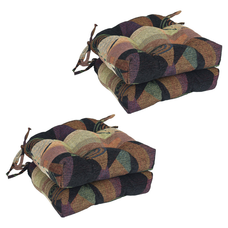 16-Inch Rounded Back Jacquard Chenille Tufted Chair Cushions, Brown/Black Abstract