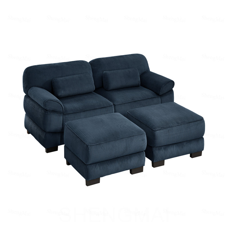 Canapé modulaire en U Cloud Couch, canapé 2 places avec 2 repose-pieds, coussins de siège épais et confortables, tissu en velours côtelé respirant