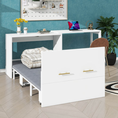 Lit simple escamotable avec commode escamotable et commode escamotable avec coussin escamotable